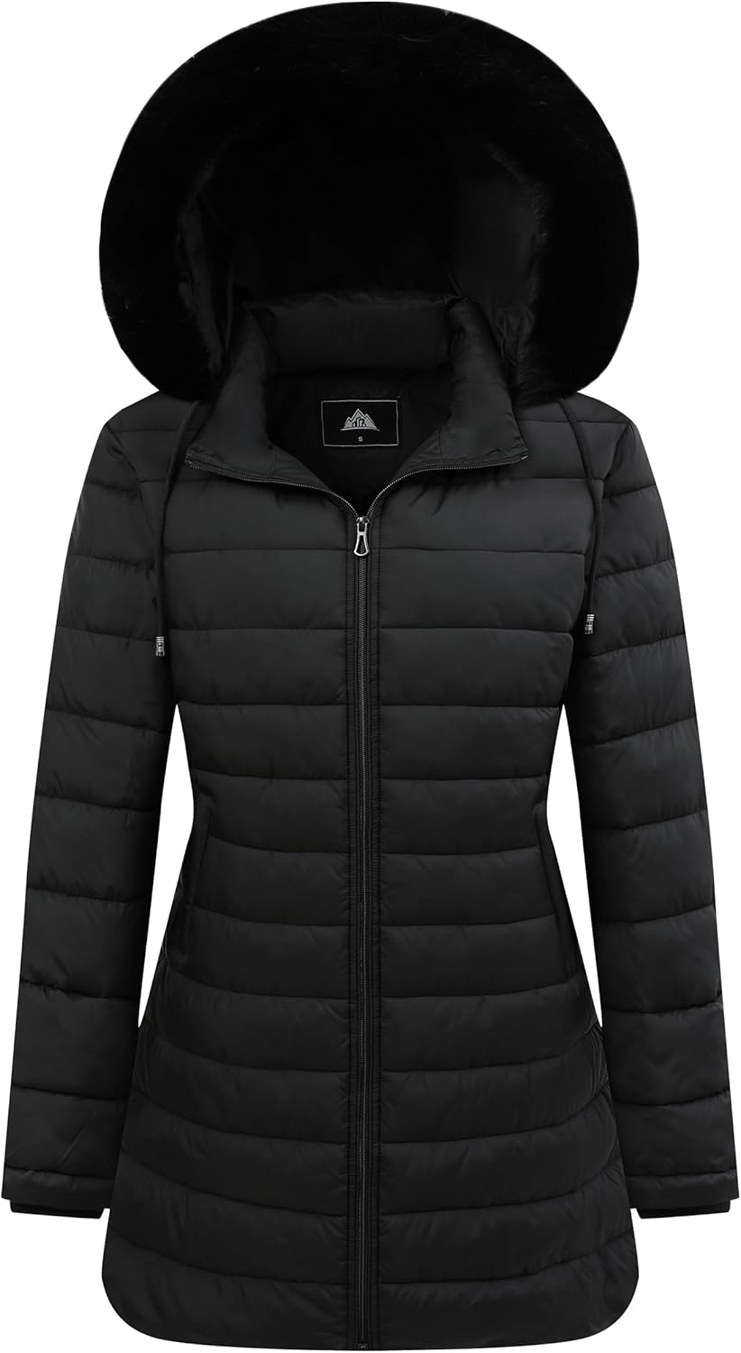 GOLDLADIES Women's Waterproof Long Down Jacket,Warm Winter Hooded Puffer Coat Thickened for Hiking Outdoor